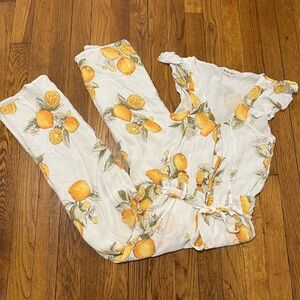 For Love and Lemons Limonada Lemon print crop rayon Jumpsuit size XS vacation